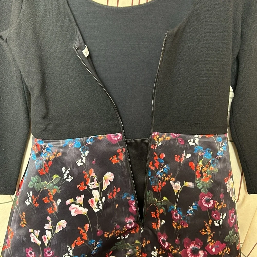 alice + olivia‎ Amie Fall Garden Print Black Long Sleeve Fit Flare Dress Sz 6 - Picture 8 of 16